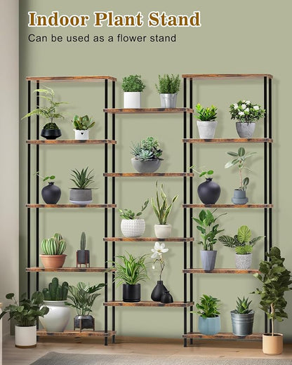 MOOACE 5 Tier Bookshelf, Industrial Style Bookcases with 14 Open Display Shelves, Open Large Storage Bookshelves Shelving with Anti-Falling Device for Bedroom,Living Room, Office Display Cabinet Brown
