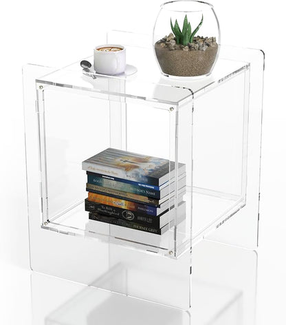 Clear Acrylic Night Stand, 22" Bed Side Table, Clear Acrylic Nightstand Table for Home Decor, Modern Bedroom Night Stand with Open Storage Perfect for Skincare Bags Collectible Figures & Books