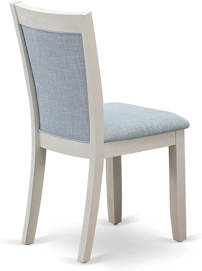 East West Furniture X027MZ015-6 6 Piece Kitchen Table Set Contains a Rectangle Dining Table with X-Legs and 4 Baby Blue Linen Fabric Parson Chairs with a Bench, 40x72 Inch, Multi-Color