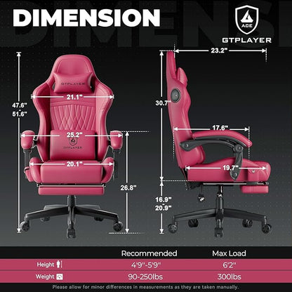 GTPLAYER ACE-PRO Music Gaming Chairs – Built-in Speakers, App Support & Bluetooth Control, Footrest & Pocket, Gamer Chair for Adults, Wine Red