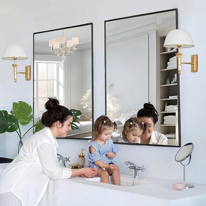 Bathroom Mirror 30x40 Inch, Black Frame Mirror 30"x40", Rectangle Wall Mounted Mirror, Metal Framed Vanity Mirror for Wall 30 by 40, Modern Mirror Hangs Horizontal Or Vertical