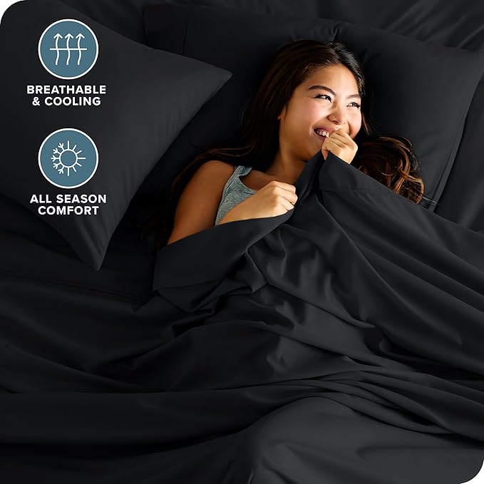 Bare Home Split King Sheet Set - 1800 Ultra-Soft Microfiber Bed Sheets - Double Brushed - Deep Pockets - Easy Fit - 5 Piece Set - Bed Sheets & Pillowcases (Split King, Black)