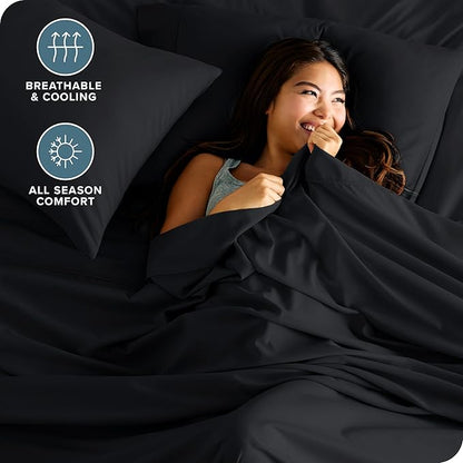 Bare Home Twin XL Sheet Set - 1800 Ultra-Soft Microfiber Twin Extra Long Bed Sheets - Double Brushed - Deep Pockets - Easy Fit - Extra Soft - 3 Piece Set - Bed Sheets & Pillowcases (Twin XL, Black)
