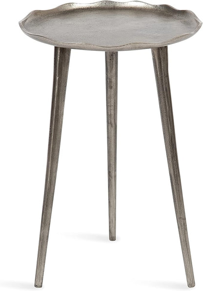 Kate and Laurel Alessia Modern Round Metal Side Table; 15 x 15 x 22; Silver; Decorative Glam Cast Aluminum End Table with Deckled Edge for Bedroom Nightstand or Living Room Accent