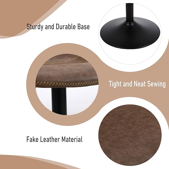 Bar Stools, Swivel Counter Height Barstools with Back, Adjustable Modern Bar Chairs, Tall Armless PU Leather Kitchen Island Stool (Brown, Set of 1)