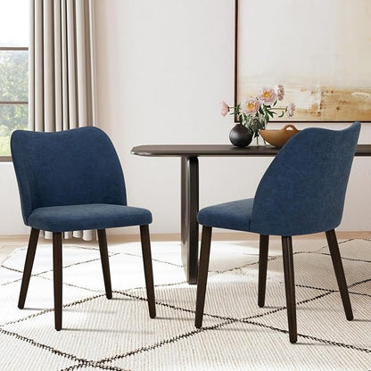 COLAMY Upholstered Dining Chairs Set of 6, Modern PU Leather Dining Room Kitchen Side Chair with Padded Seat and Wood Legs Restaurant/Cafe, Blue