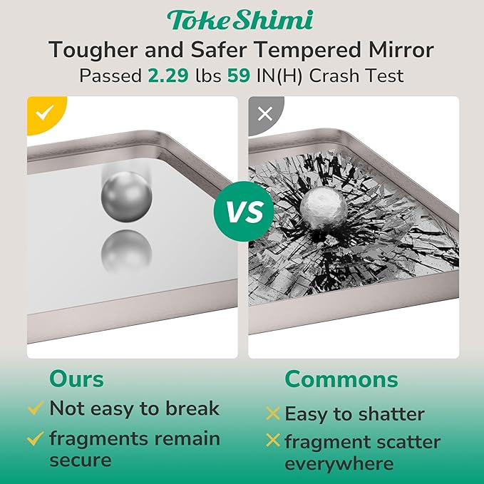 TokeShimi Brushed Nickel Bathroom Mirror 22x30,HD Tempered Glass,Silver Bathroom Vanity Mirror for Over Sink,Aluminum Framed Mirror Wall(Horizontal/Vertical)
