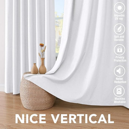 H.VERSAILTEX 100% Blackout Curtains for Bedroom Thermal Insulated Linen Textured Curtains Heat and Full Light Blocking Drapes Living Room Curtains 2 Panel Sets, 52x54 - Inch, Pure White