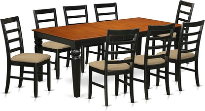 East West Furniture LGPF9-BCH-C 9 Piece Dining Table Set Includes a Rectangle Dining Room Table with Butterfly Leaf and 8 Linen Fabric Upholstered Chairs, 42x84 Inch, Black & Cherry