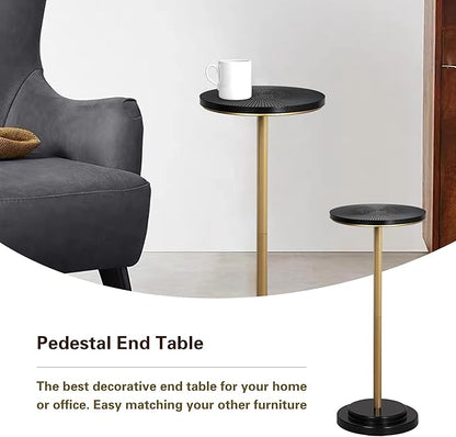 Drink Table Set of 2, Small Round Pedestal Side Table with Carved Top for Living Room, Bedroom, Small Space, Corners and Office, Gold and Black