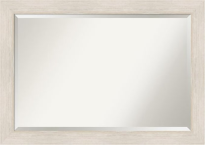 Amanti Art White Bathroom Mirror for Over Sink, 29x41 Hardwood White Wash Rectangle Vanity Mirror, Large Rustic Farmhouse Wood Frame, Hangs Horizonally and Vertically, Bathroom Wall Decor, Beveled