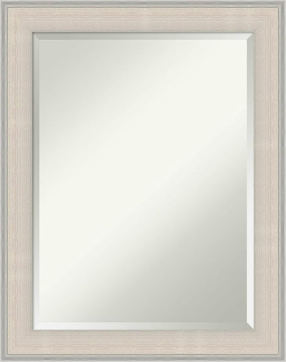 Amanti Art White Bathroom Mirror for Over Sink, 29x23 Cottage White Silver Rectangle Vanity Mirror, Medium Coastal Wood Frame, Hangs Horizonally and Vertically, Bathroom Wall Decor, Beveled Edge