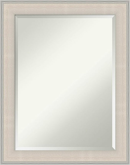 Amanti Art White Bathroom Mirror for Over Sink, 29x23 Cottage White Silver Rectangle Vanity Mirror, Medium Coastal Wood Frame, Hangs Horizonally and Vertically, Bathroom Wall Decor, Beveled Edge