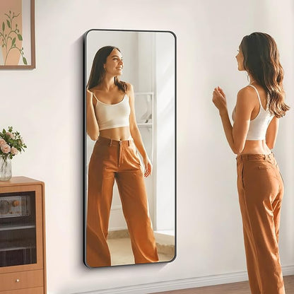 60" x 24"Bathroom Mirror, Matte Black Wall Mirror with Metal Frame, Decorative Rectangular Vanity Mirror for Bedroom Bathroom Living Room Entryway (Horizontal/Vertical)