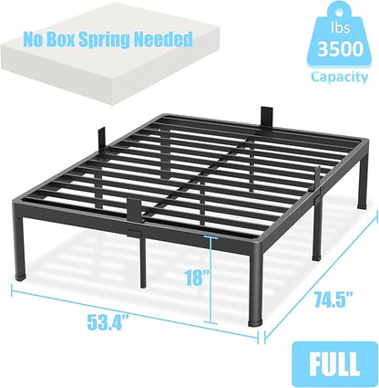 Full Size Bed Frame with Round Corner Edge Legs 18 inch Heavy Duty Support 3500 lbs Metal Platform Bed Frame Full No Box Spring Needed/Non-Slip/Steel Slat Support/Noise Free