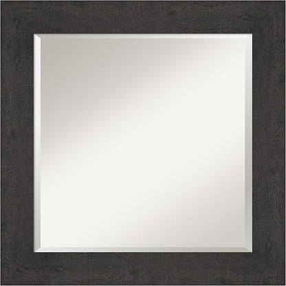 Amanti Art Brown Wall Mirror 26x26 Rustic Plank Espresso Square Bathroom Mirror for Wall Decor Living Room, Medium Country Rustic Frame, Hangs Horizonally and Vertically, Bathroom Decor, Beveled Edge