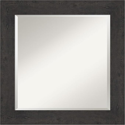 Amanti Art Brown Wall Mirror 26x26 Rustic Plank Espresso Square Bathroom Mirror for Wall Decor Living Room, Medium Country Rustic Frame, Hangs Horizonally and Vertically, Bathroom Decor, Beveled Edge