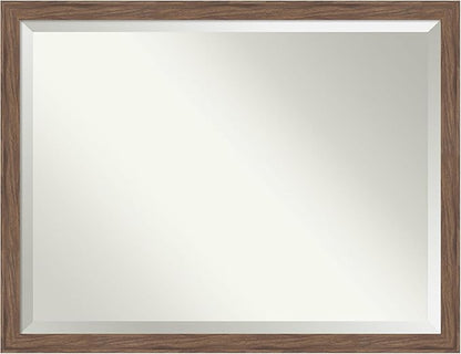 Amanti Art Brown Wall Mirror 33x43 Pia Medium Brown Narrow Rectangle Bathroom Mirror for Wall Decor Living Room, X-Large Casual Frame, Hangs Horizonally and Vertically, Bathroom Decor, Beveled Edge
