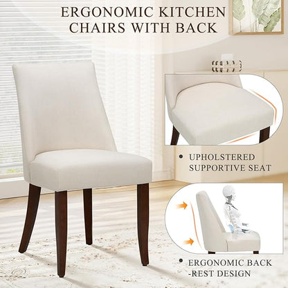 COLAMY Upholstered Dining Chairs Set of 6, Mid Century Modern Kitchen Chairs with Back, Farmhouse Fabric Side Dining Room Chairs with Wood Legs for Dining Room Restaurant, Beige