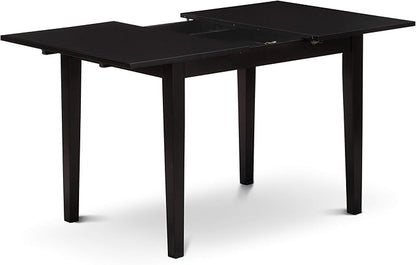 East West Furniture NOPF5-BLK-C 5 Piece Dining Room Furniture Set Includes a Rectangle Kitchen Table with Butterfly Leaf and 4 Linen Fabric Upholstered Chairs, 32x54 Inch, Black
