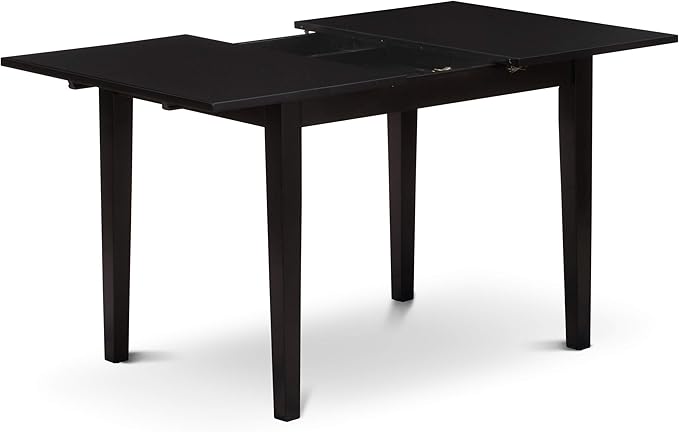 East West Furniture NOBR5-BLK-17 5 Piece Kitchen Set for 4 Includes a Rectangle Dining Room Table with Butterfly Leaf and 4 Light Sable Linen Fabric Parsons Chairs, 32x54 Inch, Black