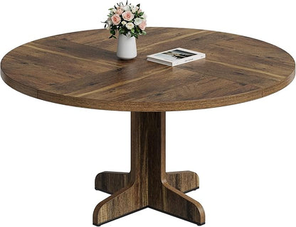 Garvee 47 Inch Round Dining Table for 4, Farmhouse Kitchen Dining Room Circle Dinner Table, Kitchen Dining Room Furniture, Brown (Table Only)