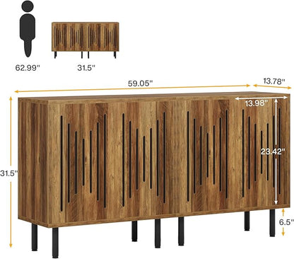Tribesigns Set of 2 Sideboard Buffet with Storage, 59" Buffet Sideboard Cabinet with Adjustable Shelves, Accent Storage Cabinet for Living Room, Rustic Brown