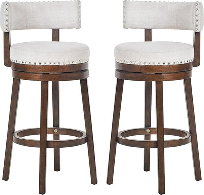 COLAMY Swivel Bar Stools Set of 2, 30 Inch Swivel Bar Height Bar Stools, Wood Swivel Barstools with Back, Modern Upholstered Wooden Barstools for Kitchen Island Dining Room Bar, Beige