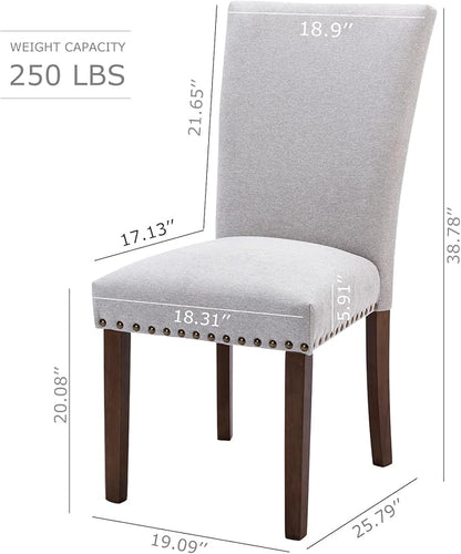 COLAMY Parsons Dining Chairs Set of 6, Upholstered Fabric Dining Room Kitchen Chair with Nailhead Trim and Wood Legs - Light Grey