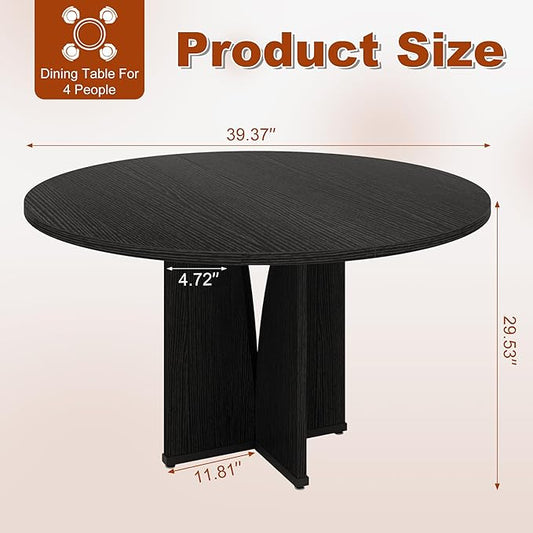 Round Dining Table for 4, 39 Inch Small Dinner Table Farmhouse Wooden Circle Kitchen Tables with Cross Base for Dining Room, Kitchen, Living Room, Black