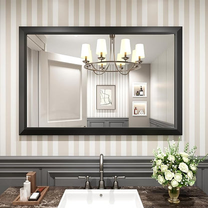 Amorho Black Bathroom Mirror, 48" x32" Thick Metal Framed Wall Mirrors for Over 2 Sinks, Bedroom, Living Room, Entryway, Large Rectangle Vanity Mirrors.