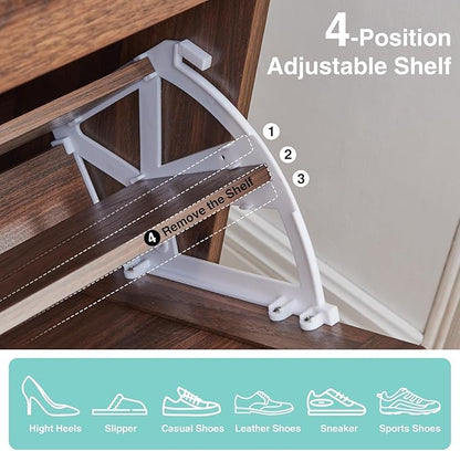 Shoe Storage Cabinet,Farmhouse Shoe Organizer with 2 Flip Drawers & Barn Door Design,Freestanding Hidden Slim Narrow Shoe Rack Cabinet for Entryway,Foyer,Hallway,Walnut