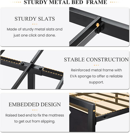 SHA CERLIN Full Size Bed Frame with Modern Headboard, Heavy Duty Platform Metal Base with Square Footboard and 13 Strong Slats Support, No Box Spring Needed, Black
