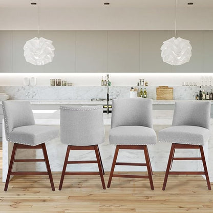 Counter Height Barstools Set of 4,360° Swivel Bar Stools with Back,26 inch Modern Counter barstools,Upholstered Bar Tall Stools for Kitchen Counter,Kitchen Island,Bar, Home (Light Gray, SET OF 4)
