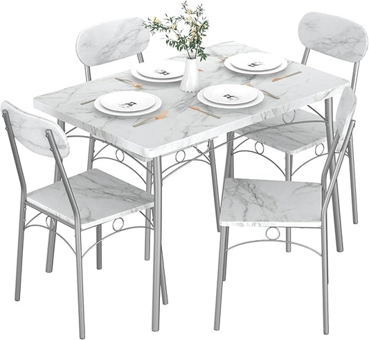 VECELO 5-Piece Dining Table Set for 4, Kitchen Rectangular Dinette with Wooden Chairs for Small Space, Apartment, Breakfast Nook, White