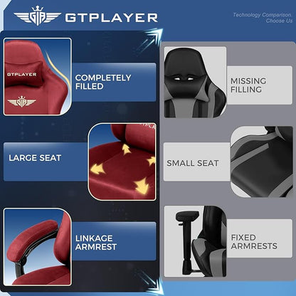 GTPLAYER Gaming Chair Fabric with Pocket Spring Cushion, Big and Tall Gamings Chairs 350LBS High Back Computer Chair with Footrest for Adults Lumbar Support Swivel Game Chair for Office Gaming Red