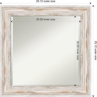 Amanti Art White Bathroom Mirror for Over Sink, 25x25 Alexandria White Wash Square Vanity Mirror, Medium Coastal Wood Frame, Hangs Horizonally and Vertically, Bathroom Wall Decor, Beveled Edge from WI