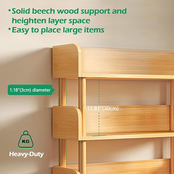 4-Tier Wooden Open Bookcase - Modern Display Bookshelf with Top Edge and Solid Wood Frame for Home and Office, Storage Cabinet, Oak