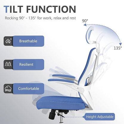 Office Chair,Ergonomic Comfy Home Desk Chair with 350LBS Capacity,High Back Gaming Chair with Wheels,Mesh Computer Chair,Lumbar Support, Adjustable Headrest,Flip-up Armrest