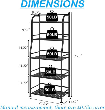 5 Tier Metal Shelf Storage Shelves Living Room Bookshelf Bathroom Corner Storage Rack for Kitchen,Indoor Plant Stand (Matte Black, 5 Tier)