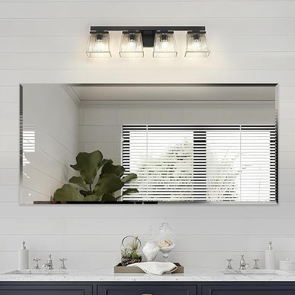 60x28 Inch Bathroom Mirror Frameless Beveled Edge Rectangle Wall Mirror Explosion Proof and Shatterproof Bathroom Vanity Mirror Wall Mounted Hang Firmly (Horizontal or Vertical)