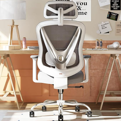 Ergonomic Mesh Office Chair - 3D Adjustable Lumbar Support & 3D Armrests, V-Shaped Back, Adjustable Desk Chair for Office & Home, White