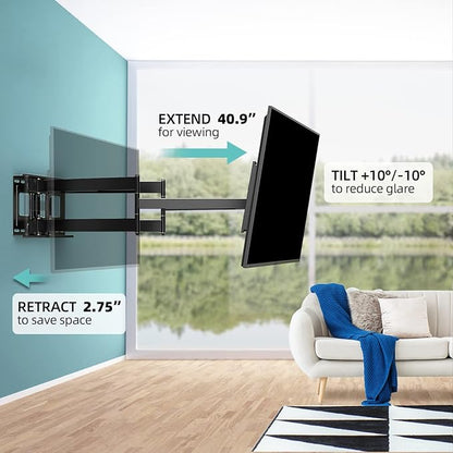 Heavy Duty TV Wall Mount for 42-90" TVs, 4X Load Tested Holds 179lbs, 40.9" Smooth Gliding Extension Arms, Full Motion Swivel & Tilt, VESA 800x400, Fits 16-18" Studs