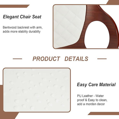 VECELO Bar Stool Set of 4, Kitchen Island Stools with Bentwood Back,Arm&Footrest,Island Chairs Adjustable Height PU Leather Cushion Seat,360°Swivel Stools for Kitchen Counter,Club Pub,Pearl White