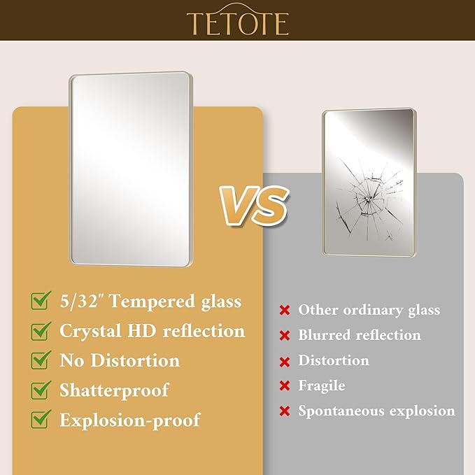 TETOTE Brushed Nickel Mirror 16 x 20 Brushed Nickel Metal Framed Bathroom Mirror, Tempered Glass, Modern Farmhouse Wall Mounted Mirror for Decorative(Horizontal/Vertical)