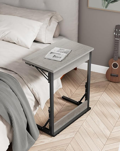 Tatub Folding TV Tray Table Set of 2, 24" Wide C-Shaped End Table for Couches, Small Sofa-Side Laptop Desk with Metal Frame for Living Room, Bedroom, Ivory White
