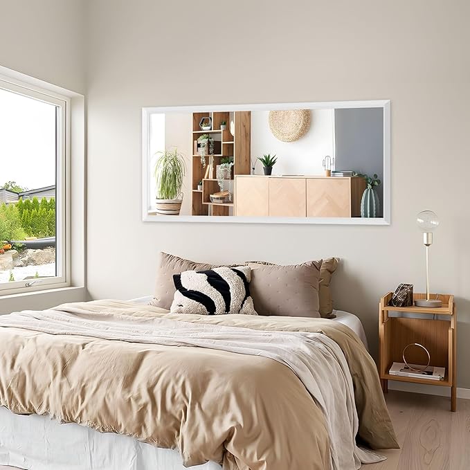 Amorho Bathroom Mirror, 55x32 Inch White Thick Metal Framed Wall Mirrors for Over 2 Sinks, Bedroom, Living Room, Entryway, Large Rectangle Wall-Mounted Mirrors.