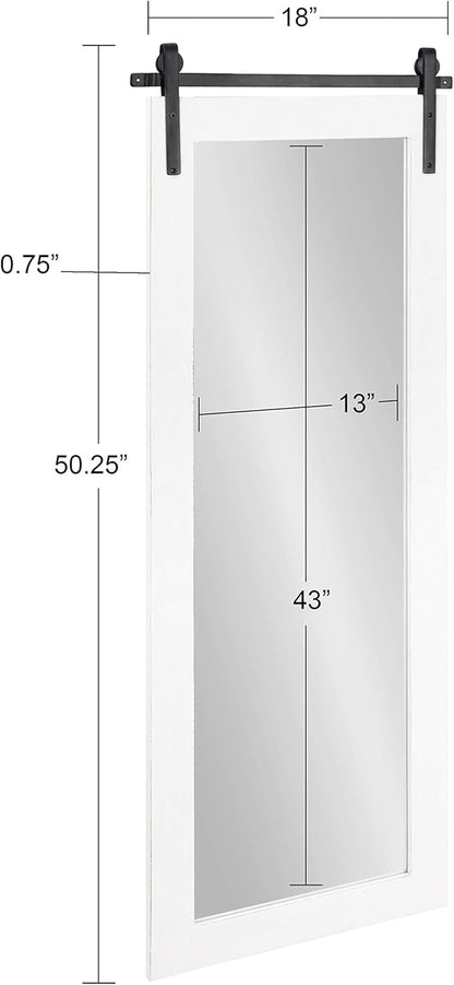 Kate and Laurel Cates Farmhouse Wood Framed Full Length Panel Mirror, 18 x 50, White, Barn Door-Inspired Rustic Mirrors for Wall