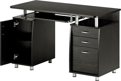 Techni Mobili 47.25" Ergonomic Computer Drawers & File Cabinet for Home Office Storage, Espresso Writing Desk