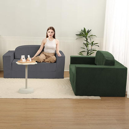 MeMoreCool Cozy Small-Space Convertible Loveseat to Guest Bed – Boneless Corduroy Floor Couch with High-Density Foam, Removable Washable Cover, No-Assembly Fold-Out Sofa